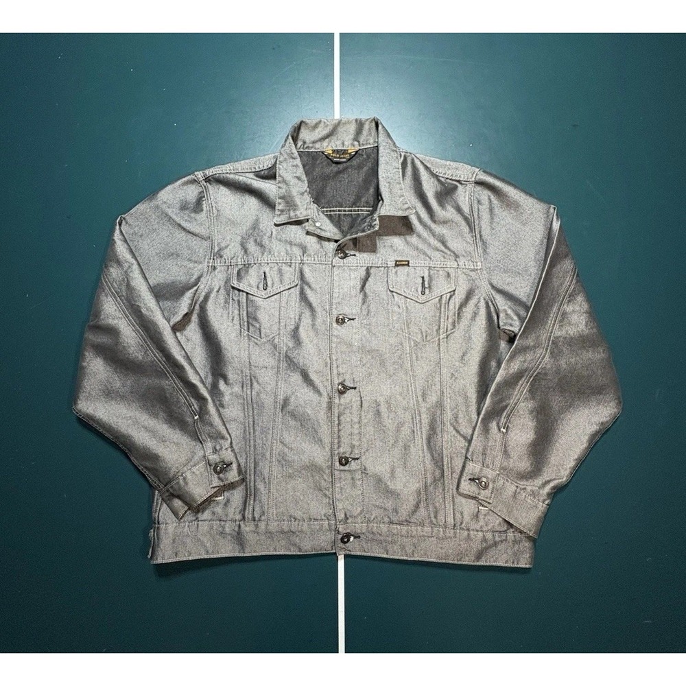 Vintage‎ Ralph Lauren Polo Jeans Co Denim Jacket Shiny Metallic Silver Men's XL